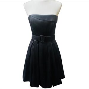 White House Black Market Strapless Black satin belted Dress 0